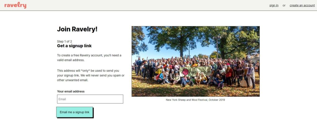 přihlašování na ravelry zadání emailu