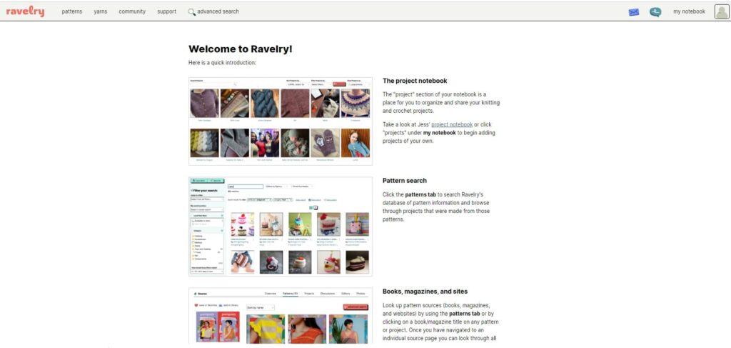 welcome stránka ravelry